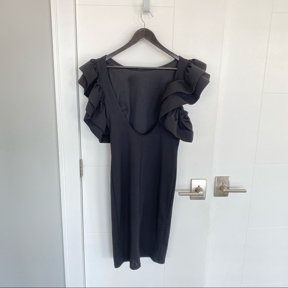 Chelsea Black Dress with Dramatic Ruffle Sleeves - Picture 2 of 4